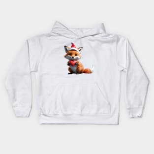 Fox in Santa's hat with a red heart. Funny Christmas animals /1 Kids Hoodie